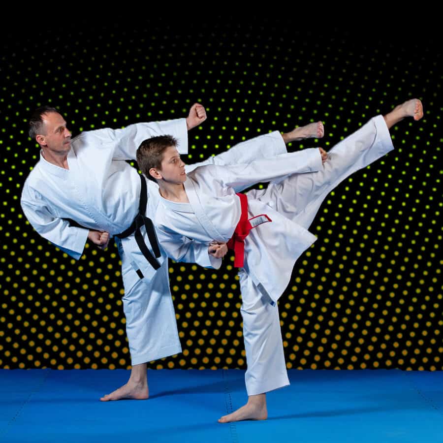Martial Arts Lessons for Families in Virginia Beach VA - Dad and Son High Kick